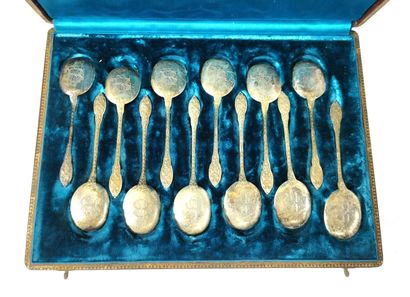 null Eleven vermeil ice-cream spoons 1st title with neoclassical decoration monogrammed...