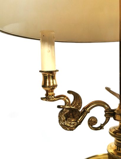 null Napoleon III style hot water bottle lamp in chased and gilded bronze, the arms...