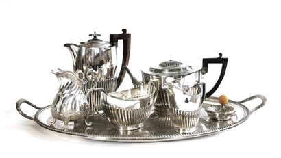 null Silver-plated metal tea and coffee set with a gadroon pattern including a coffee...
