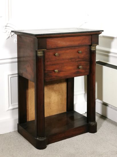 null Small mahogany cabinet with three drawers and half columns, marble top 

Provincial...