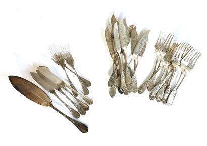 null CHRISTOFLE

Silver plated fish serving set with ribboned rushes decoration including...