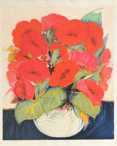 Claude HEMERET (né en 1929) 
Bouquet de pavots...
