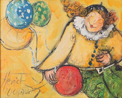 null Herick MICHAUD (né en 1954)

Le marchand de ballon

Huile sur toile signée,...