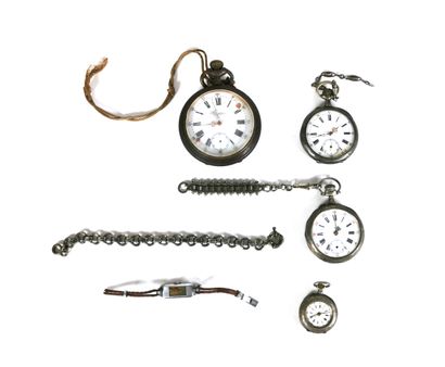Lot including four pocket watches, an Art...