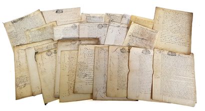 Set of forty-six French notarial documents...