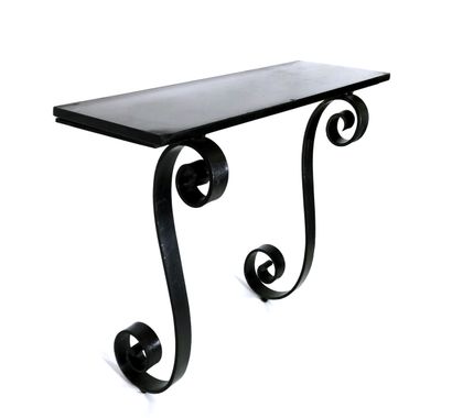 null 1940'S WORK

Wall console.

 The base in black lacquered wrought iron with two...