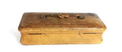 null Sewing kit box sheathed in leather, the handle in the shape of a knot decorated...