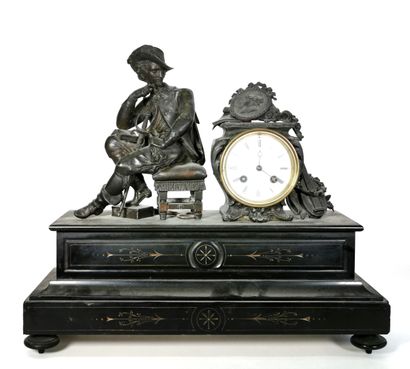null Mantelpiece clock in engraved marble and regule decorated with an allegory of...