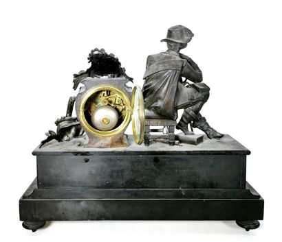 null Mantelpiece clock in engraved marble and regule decorated with an allegory of...