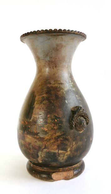 null Elegant vase of pansu form out of terra cotta with decoration turning painted...