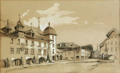 null École du Dauphiné du XIXe siècle

La place du village

Crayon, lavis d'encre...