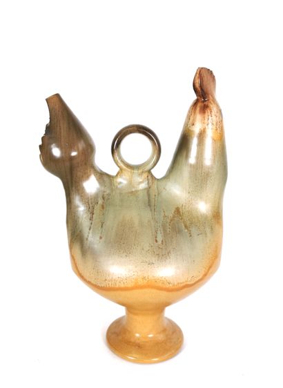 null MODERN WORK, earthenware zoomorphic pitcher in the shape of a rooster with a...
