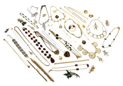 null Set of costume jewelry including: twenty-one necklace, three bracelets, nine...