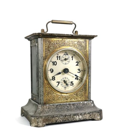 Art Deco period travel clock in metal with...