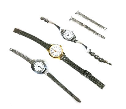 null Lot de trois montres de dame en acier ( Cernos, Antimagnetic, Feuver), on y...