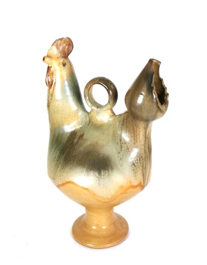 null MODERN WORK, earthenware zoomorphic pitcher in the shape of a rooster with a...