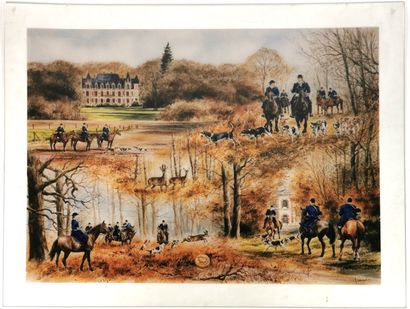 null HUNTING WITH HOUNDS

A print pasted under plexiglass and an engraving of the...
