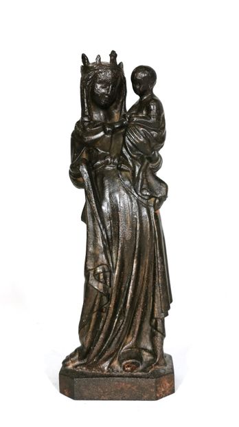 null Virgin and child in cast iron signed "JJ DUCEL A PARIS" and numbered on the...