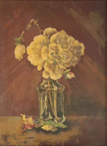 null B. HESLUINK (École du XXe siècle)

Fleur, 1928

Huile sur carton signée et datée...