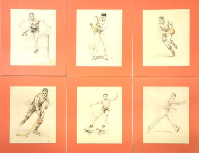 null SPORTS - circa 1930/40

Suite of six drawings of sportsmen monogrammed BD

38...