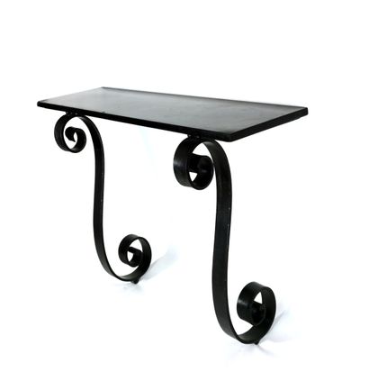 null 1940'S WORK

Wall console.

 The base in black lacquered wrought iron with two...