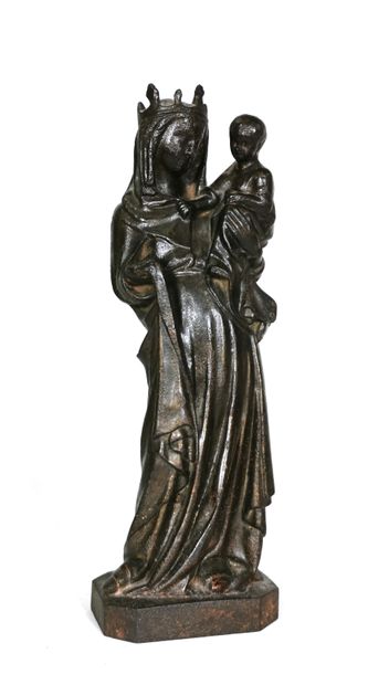 null Virgin and child in cast iron signed "JJ DUCEL A PARIS" and numbered on the...