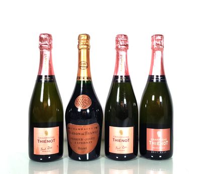 null 4 bouteilles CHAMPAGNE Rosé

Année : NM

- 3 B. THIÉNOT (Bon; belles)

- 1 B....