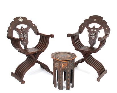 null Syrian furniture, late 19th - early 20th century

Pair of armchairs in carved...