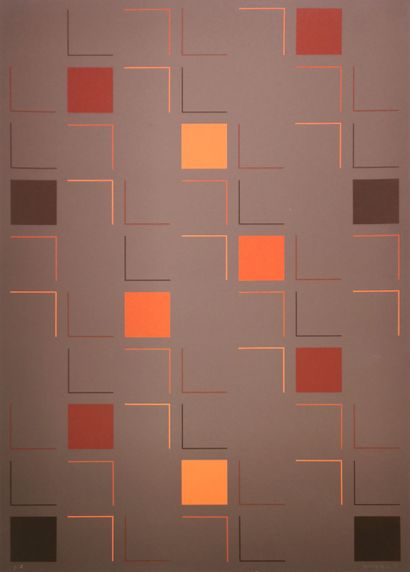 null Aldo MENGOLINI [italien] (né en 1930)

Composition aux carrés sur fond brun,...