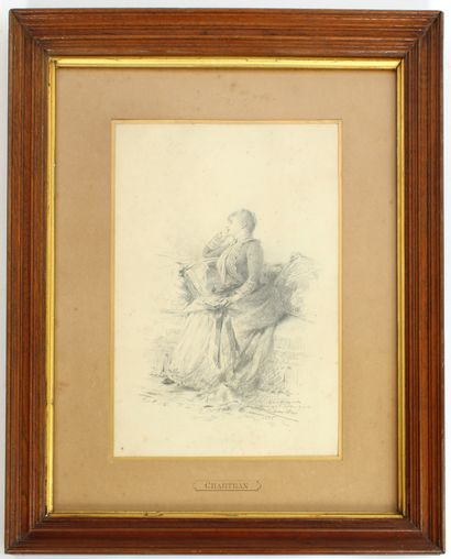 null 
** Théobald CHARTRAN (1849-1907)




Portrait de jeune femme tenant un livre




Crayon...
