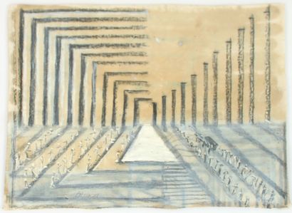 null OLIER (École naïve du XXe siècle)

Perspective, 1971

Gouache sur toile signée...