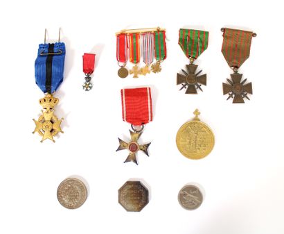 null Set of five military medals, a bar, two medals and two coins including a Hercules...