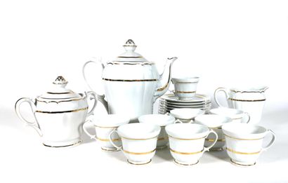 null Porcelain coffee set with gold filet decoration including a coffee pot, a covered...