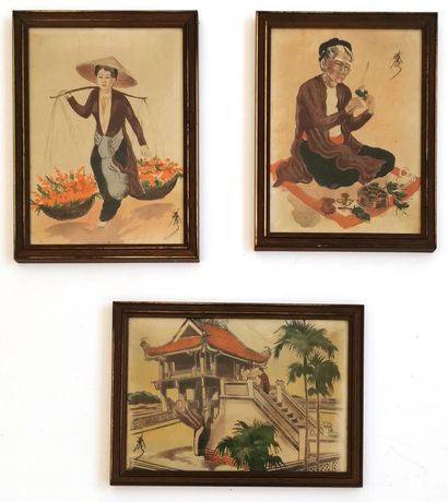 null VIETNAM, 20th century 

View of a temple / The tea ceremony / The flower picker

Suite...