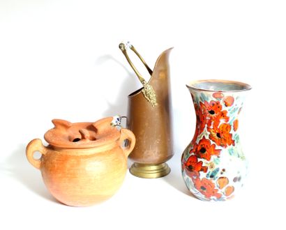null Ceramic vase in the Vallauris style, a large terracotta perfume burner and a...