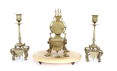 null Neo-Gothic mantelpiece decorated in chased and gilded bronze with simulated...