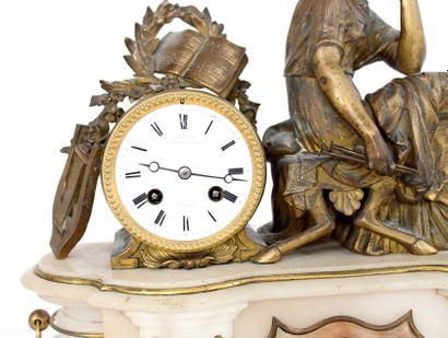 null Mantelpiece clock in regula with gilded patina and alabaster representing an...