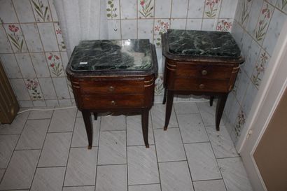 null Pair of Art Deco bedside tables opening with two drawers, marble tops