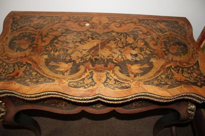 null Table with games in marquetry with decoration of trophy of music in a frame...