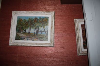 null Set of three oils on canvas, two signed Pelissier, one engraving