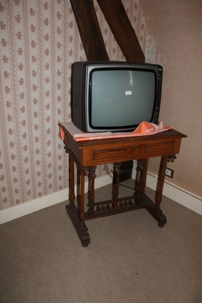 null A natural wood side table in the Henri II style and a cathode ray televisio...