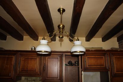 null Two brass and opal glass saloon lights with one and two lights