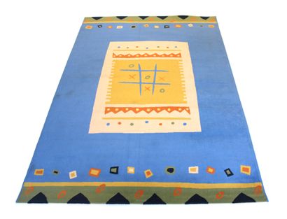 null Carpet with a sky blue background and central decoration of a tic-tac-toe game...