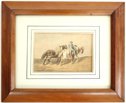 null 
** Théodore FORT (1810-1896)




Lad et ses deux chevaux




Aquarelle sur...