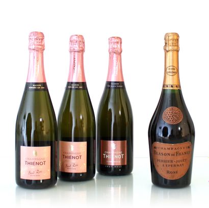 null 4 bouteilles CHAMPAGNE Rosé

Année : NM

- 3 B. THIÉNOT (Bon ; belles)

- 1...