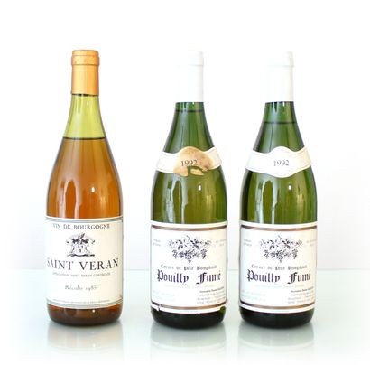 null 3 bouteilles de VIN BLANC : 

-	1 B. SAINT-VÉRAN 1985 (4,5 cm ; belle)

-	2...