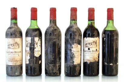 6 bouteilles CHÂTEAU BELAIR 
Année : 1975...