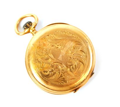 null Pocket watch in 18K yellow gold (750 thousandths), white enamelled dial, with...