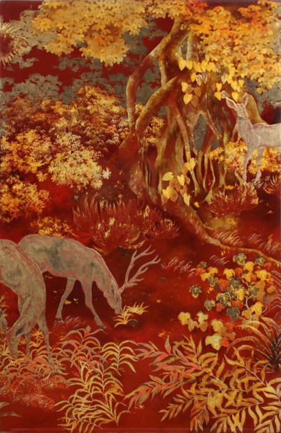 null LÊ THY (1919-1961), 

The deer, 1952 

Indochina/Vietnam 

Red, silver and gold...