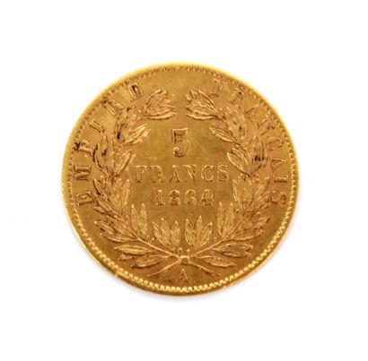 null A 5 franc Napoleon III gold head laurel coin (900‰), 1864

Workshop : Paris

Gross...